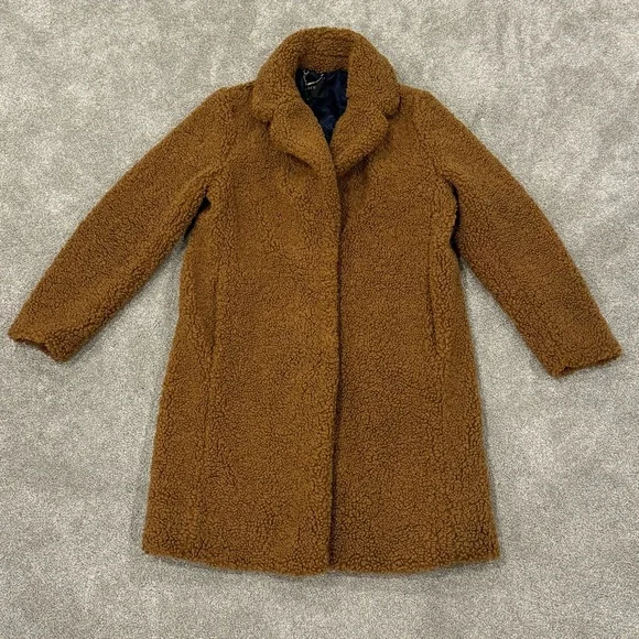 J. CREW Teddy Sherpa Topcoat Peacoat Brown Size Medium Like New - Picture 5 of 12